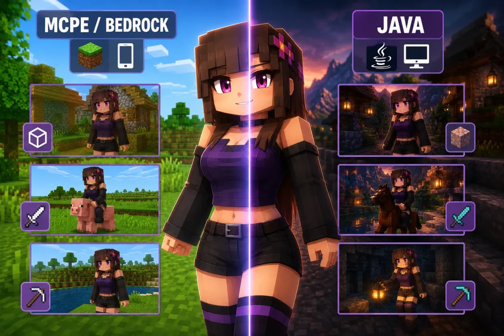Comparison of Jenny MOD MCPE Bedrock and Java Versions!!