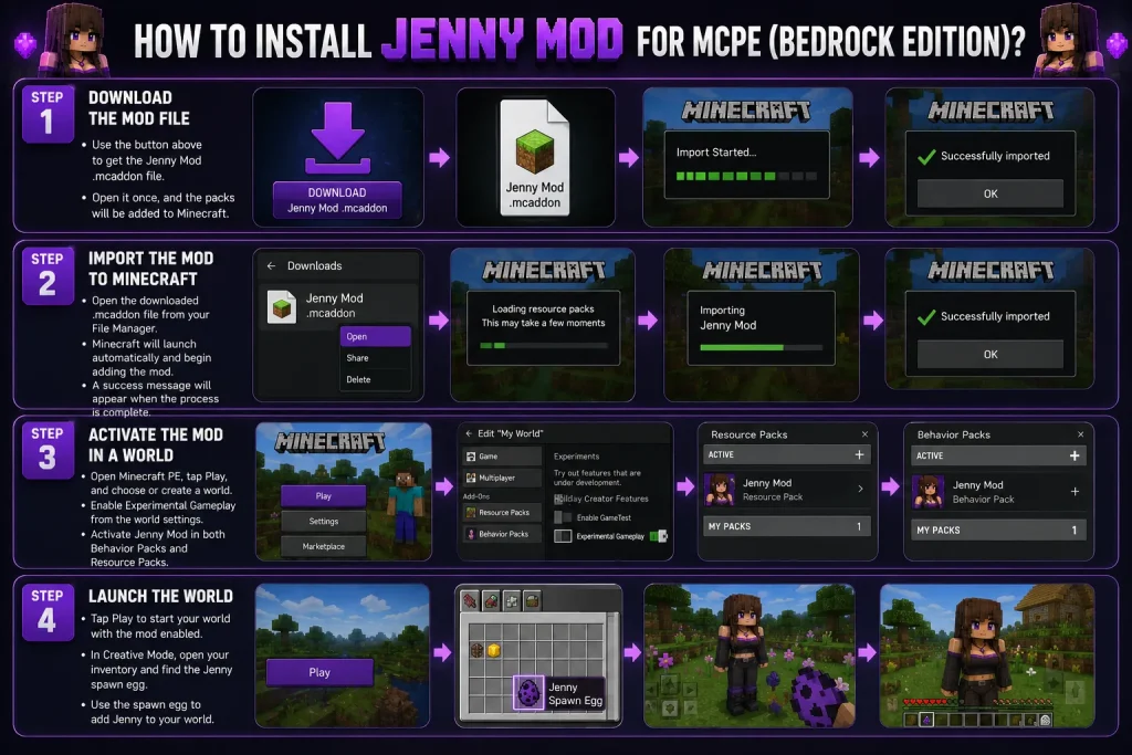 How to Install Jenny Mod for MCPE (Bedrock Edition)?
