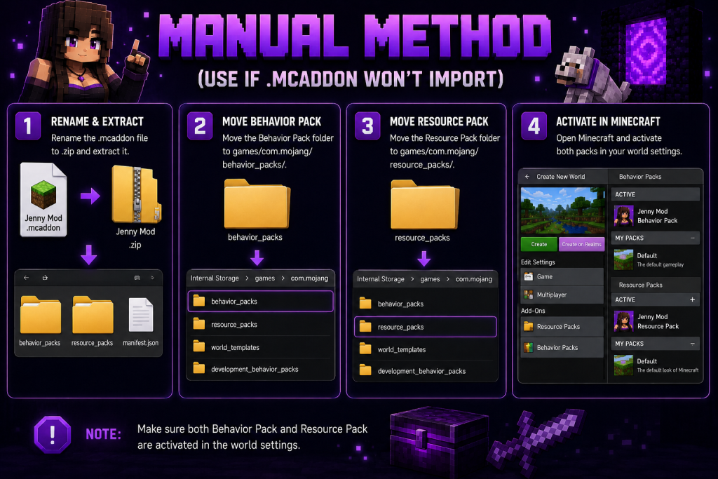 Manual Method (Use if .mcaddon wonโt import)